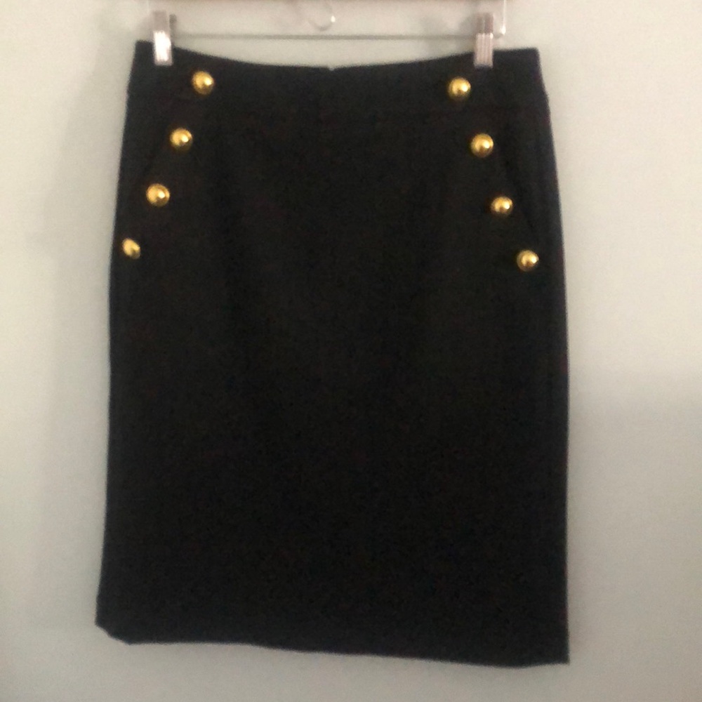 Loft black pencil skirt with gold buttons size 8, never worn